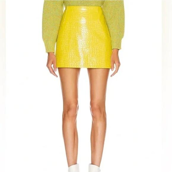TIBI Croc Embossed Patent Mini Skirt Yellow Sz 2 {T54} - Picture 2 of 6